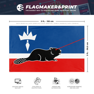 A mockup depicting custom flag specifications and measurements for 'Virginia Laser Beaver flag'