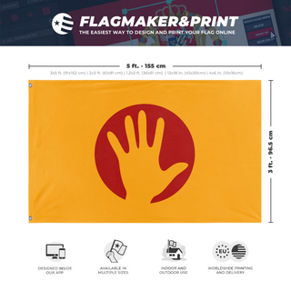 A mockup depicting custom flag specifications and measurements for 'Flag of Humanity'