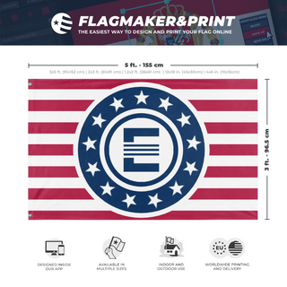 A mockup depicting custom flag specifications and measurements for 'MacArthur Enclave flag'