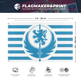 A mockup depicting custom flag specifications and measurements for 'Lyon's Pride'