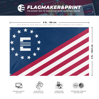 A mockup depicting custom flag specifications and measurements for 'Enclave Northern Command flag'