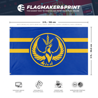 A mockup depicting custom flag specifications and measurements for 'Kansas Rebel Alliance flag'