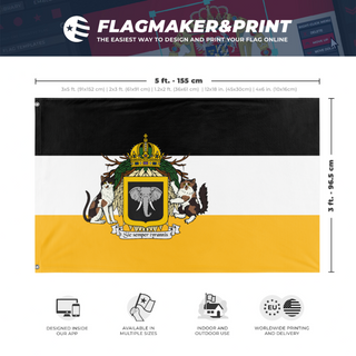A mockup depicting custom flag specifications and measurements for 'Grand Duchy of Tresoria flag'