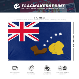 A mockup depicting custom flag specifications and measurements for 'simpsons Aussie flag'