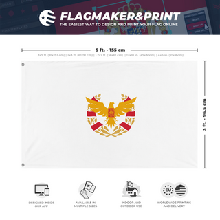 A mockup depicting custom flag specifications and measurements for 'Micronamic Imperial Republic of Ravaria flag'