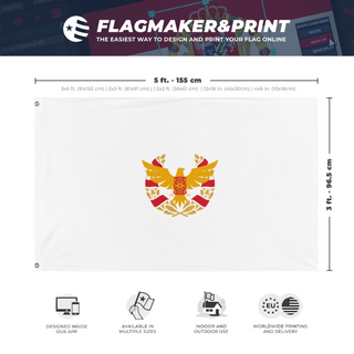 A mockup depicting custom flag specifications and measurements for 'Micronamic Imperial Republic of Ravaria flag'