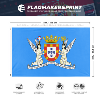 A mockup depicting custom flag specifications and measurements for 'Portuguese Macau flag'