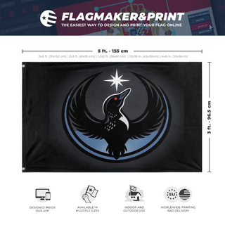 A mockup depicting custom flag specifications and measurements for 'The Loon of Hope flag'