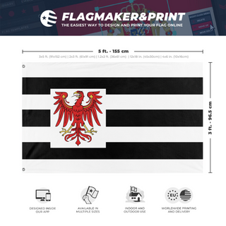 A mockup depicting custom flag specifications and measurements for 'Flag of Brandenburg'