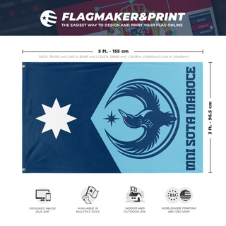 A mockup depicting custom flag specifications and measurements for 'WeWillProtectUsMN flag'