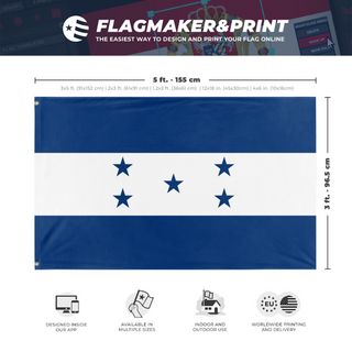 A mockup depicting custom flag specifications and measurements for 'Old Honduras flag'