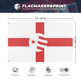 A mockup depicting custom flag specifications and measurements for 'test5 flag'