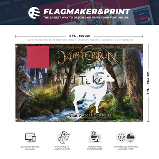 A mockup depicting custom flag specifications and measurements for 'test6 flag'