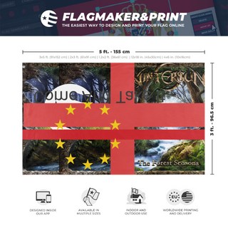 A mockup depicting custom flag specifications and measurements for 'test4 flag'