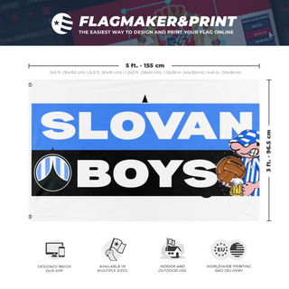 A mockup depicting custom flag specifications and measurements for 'SLOVAN flag'