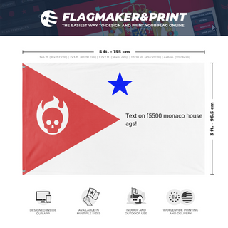 A mockup depicting custom flag specifications and measurements for '5500 monaco house flag'