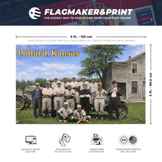 A mockup depicting custom flag specifications and measurements for 'test1 flag'