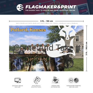 A mockup depicting custom flag specifications and measurements for 'test 3 flag'