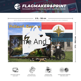 A mockup depicting custom flag specifications and measurements for 'test1 flag'