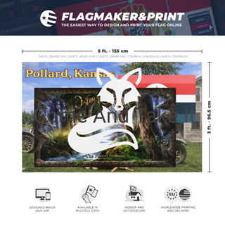 A mockup depicting custom flag specifications and measurements for 'test 5 flag'