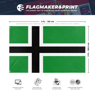 A mockup depicting custom flag specifications and measurements for 'Vinland flag'