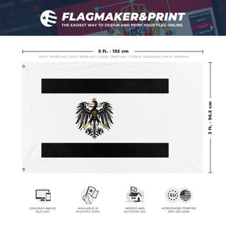 A mockup depicting custom flag specifications and measurements for 'T flag'