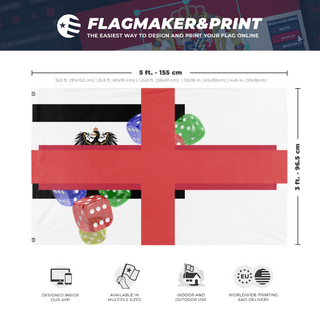 A mockup depicting custom flag specifications and measurements for 'T flag'