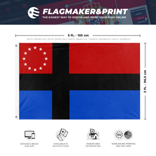 A mockup depicting custom flag specifications and measurements for 'Merane flag'