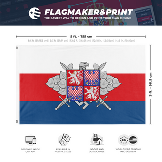 A mockup depicting custom flag specifications and measurements for 'Government Army'