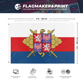 A mockup depicting custom flag specifications and measurements for 'Government Army'
