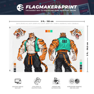 A mockup depicting custom flag specifications and measurements for 'd flag'
