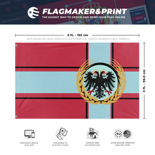 A mockup depicting custom flag specifications and measurements for 'Alexandrian Flag'