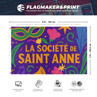 A mockup depicting custom flag specifications and measurements for 'Saint Anne flag'