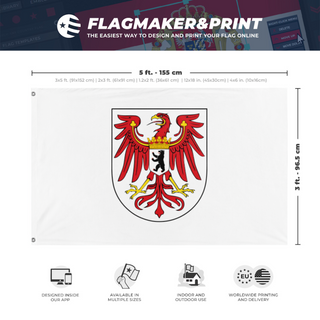 A mockup depicting custom flag specifications and measurements for 'Brandenburg  flag'