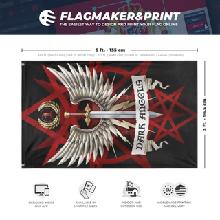 A mockup depicting custom flag specifications and measurements for 'Hexagrammaton flag'