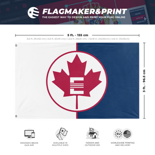 A mockup depicting custom flag specifications and measurements for 'Ontario Enclave flag'