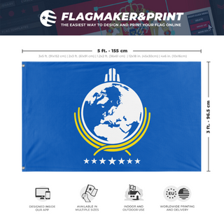 A mockup depicting custom flag specifications and measurements for 'One True Flag'