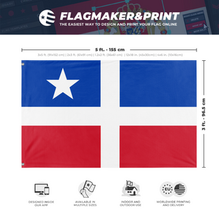 A mockup depicting custom flag specifications and measurements for 'Grito de Lares flag'