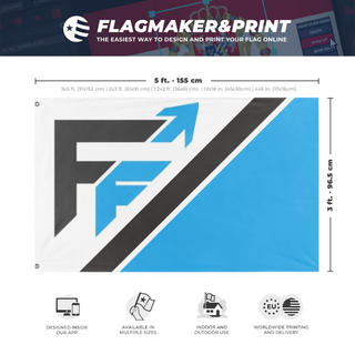 A mockup depicting custom flag specifications and measurements for 'Fremont Flight flag'