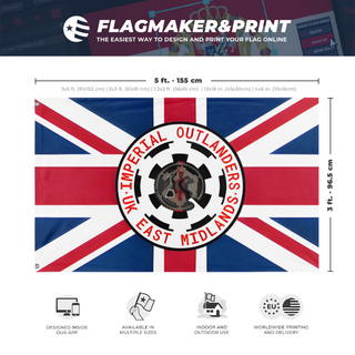 A mockup depicting custom flag specifications and measurements for 'group flag'