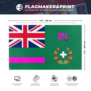 A mockup depicting custom flag specifications and measurements for 'Flag of Sudest HIDRA'