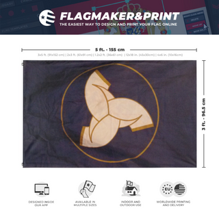 A mockup depicting custom flag specifications and measurements for 'Asatru Folk Assembly flag'