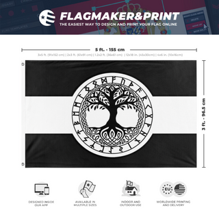 A mockup depicting custom flag specifications and measurements for 'Pagan flag'