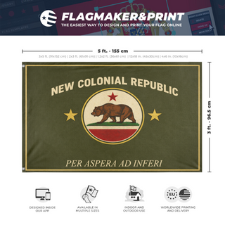 A mockup depicting custom flag specifications and measurements for 'NCR flag'