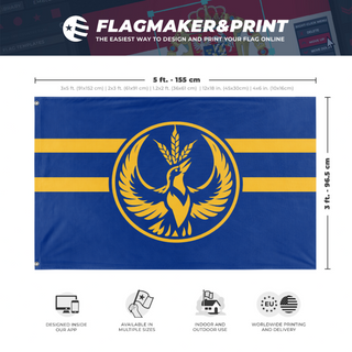 A mockup depicting custom flag specifications and measurements for 'Kansas Rebel Alliance Simple flag'