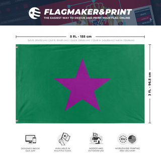 A mockup depicting custom flag specifications and measurements for 'Room 609 Free State flag'