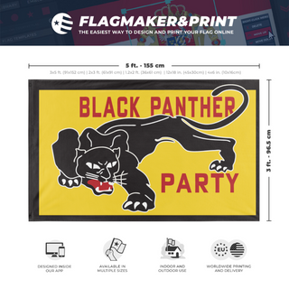 A mockup depicting custom flag specifications and measurements for 'Black Panther Party flag'