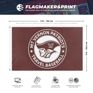 A mockup depicting custom flag specifications and measurements for 'MVPats flag'