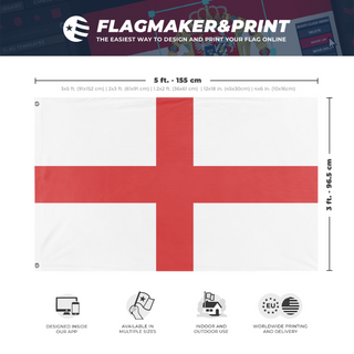 A mockup depicting custom flag specifications and measurements for 'test flag'