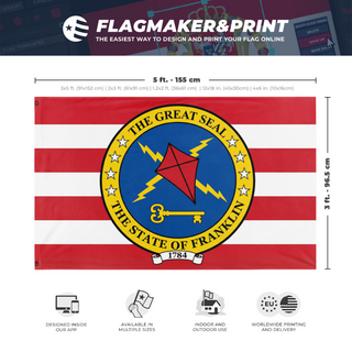 A mockup depicting custom flag specifications and measurements for 'Franklin State flag'